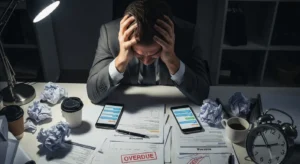 Business Heretic - Exhausted business owner overwhelmed by demanding customers late at night