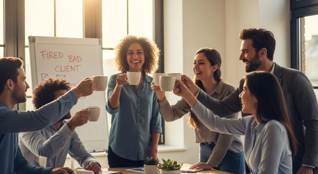 Business Heretic - Team celebrating after removing toxic client from business
